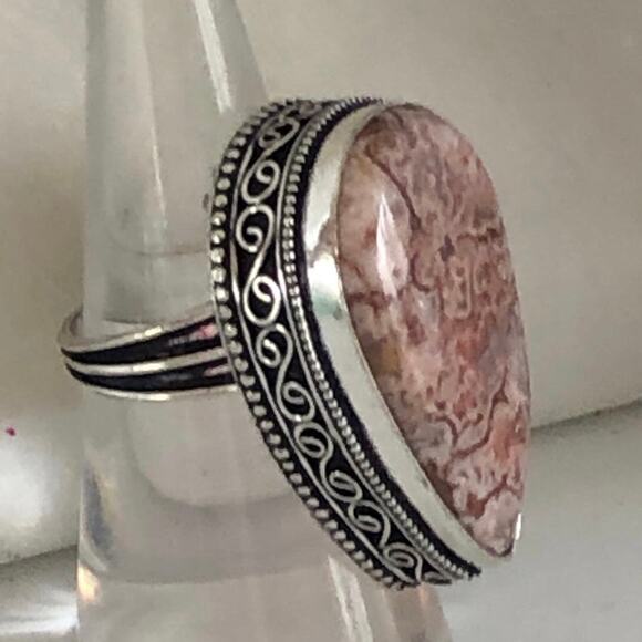 925 Sterling Crazy Lace Agate  Ring  Size 7.5 - Picture 3 of 5